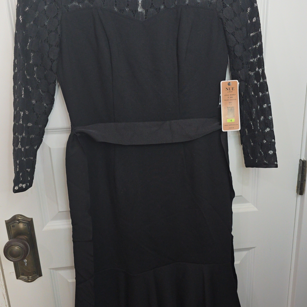 Nue By Shani Sz 4 NWT‎ Elegant Black Lace Sleeve Dress
